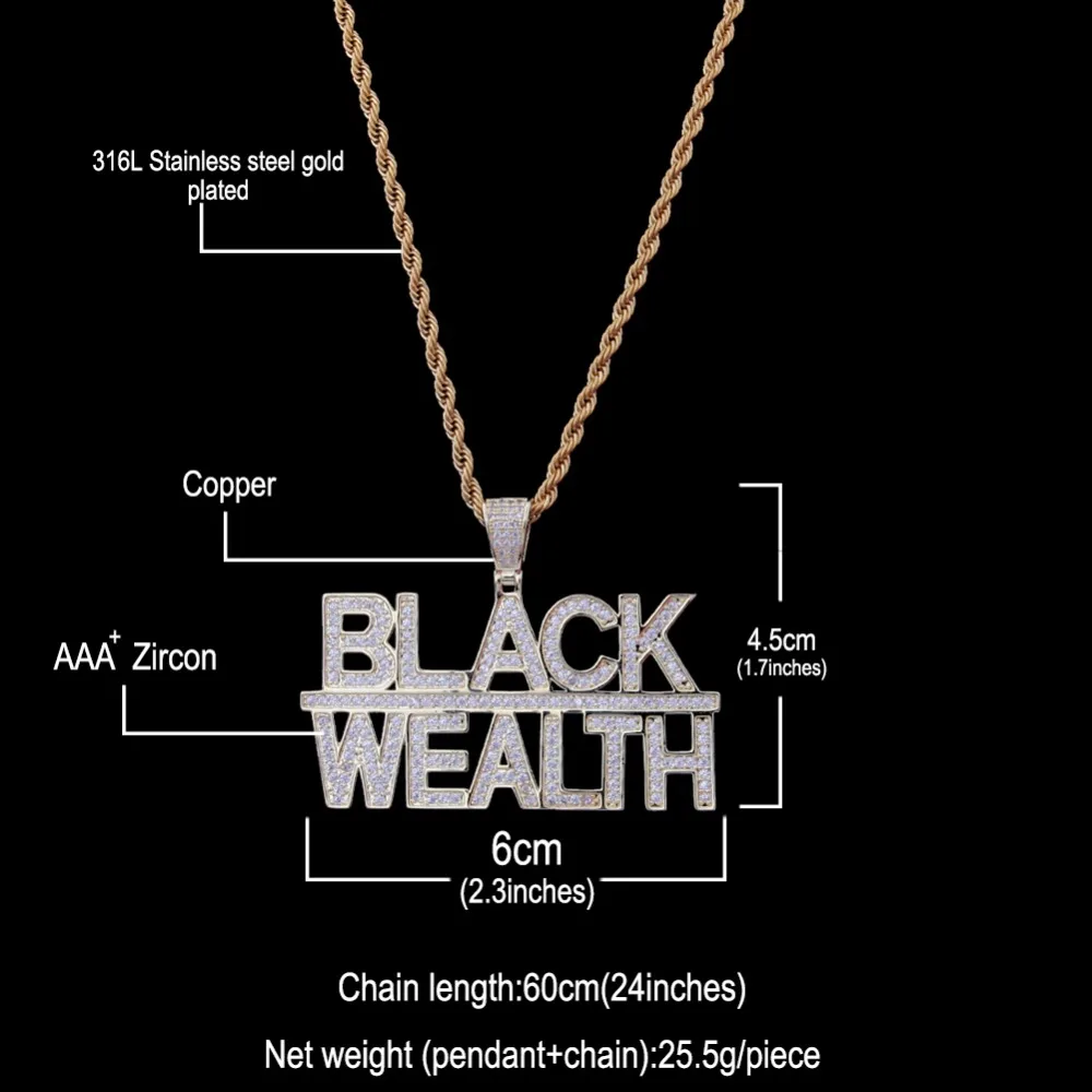 Uwin Necklace Jewelry Iced Out BLACK WEALTH Pendant &ampChains Men Women Fashion Hiphop Cubic Zirconia Bling CZ Tennis Chains | Украшения и