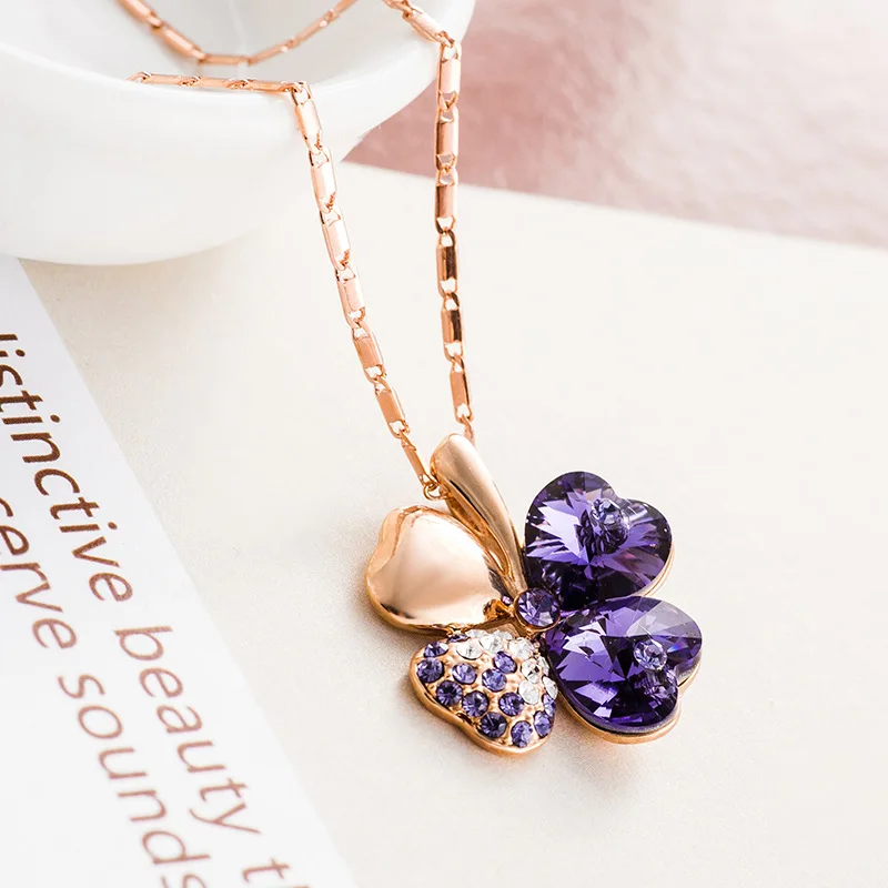 Новинка колье с четырехлистным клевером кулон в виде сердца кристалл из