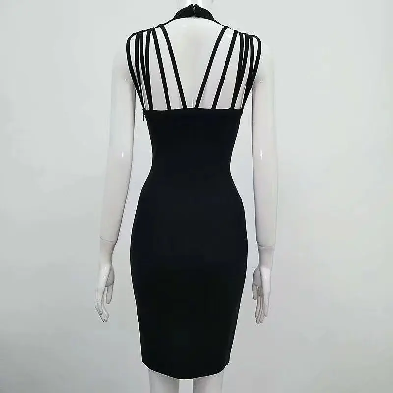 Женские летние модные пикантные выдалбливают черный Бандажное платье 2017