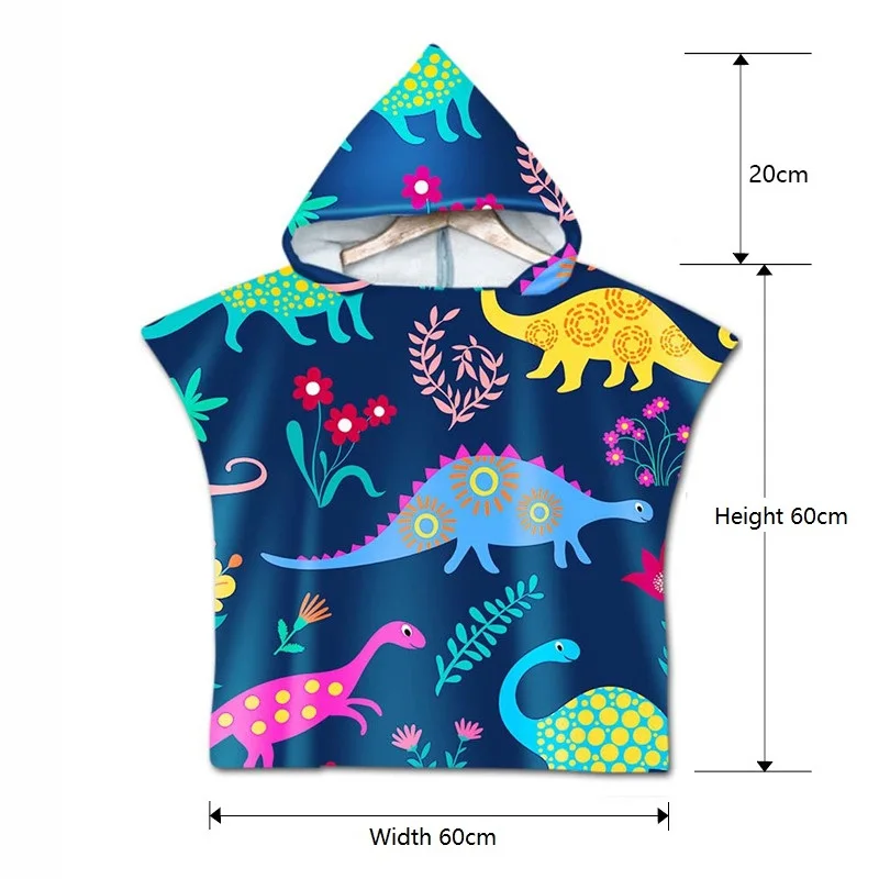 Детское пляжное полотенце из микрофибры с принтом динозавра капюшоном пончо для