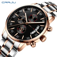 top brand crrju men watch luxury business chronograph quartz wristwatch casual steel waterproof sport watch relogio masculino