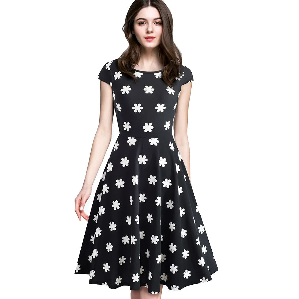 Black and Floral Nice-forever Винтаж с полосатым принтом, Повседневное; сезон лето; vestidos Бизнес вечерние платье трапециевидной формы вечерние Женское платье btyA153 - Цвет: Black and Floral
