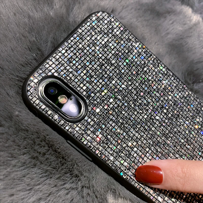Блестящий чехол для iPhone X 7 8 6 S Plus роскошный блестящий со стразами телефона XR XS Max