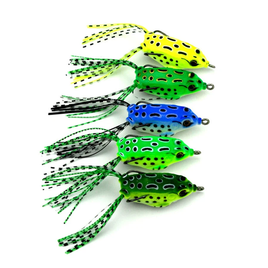 

5 шт./лот Рыболовная Приманка TopWater Frog, рыболовные снасти 5,5 см/8,2 г, поверхность/плавающая искусственная Мягкая приманка, приманка в виде голь...