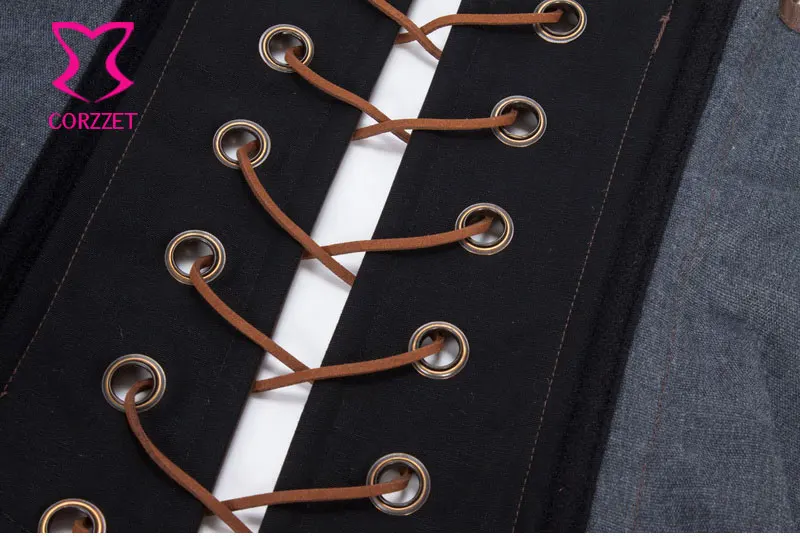 Коричневый кожаный корсет на шнуровке спереди в стиле стимпанк для похудения