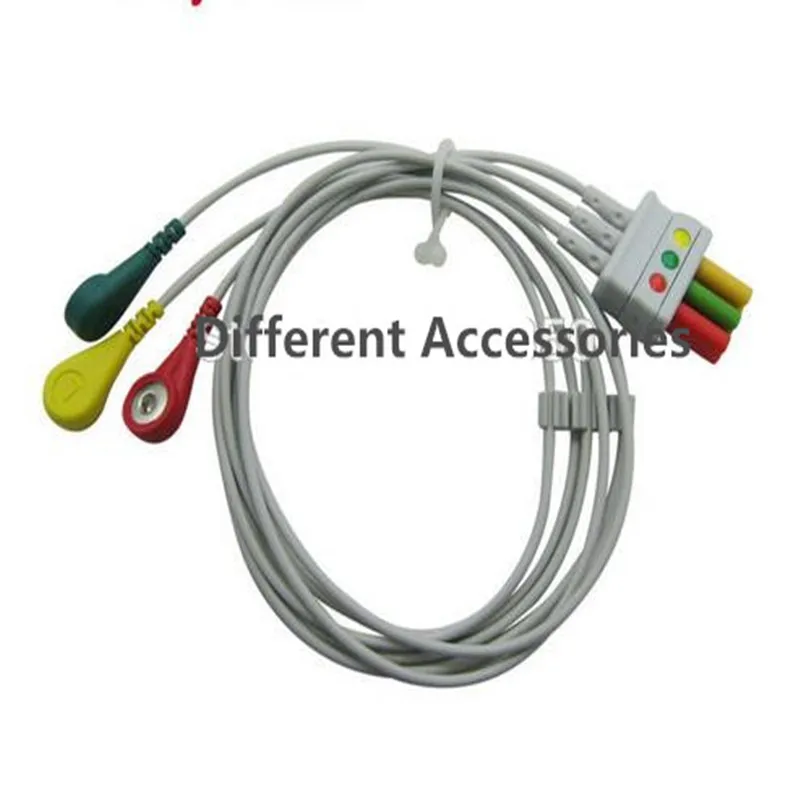 Совместим с Mindray MEC1000 PM7000/8000/9000 ECG 3 свинцовых провода защелкивающийся ЭКГ