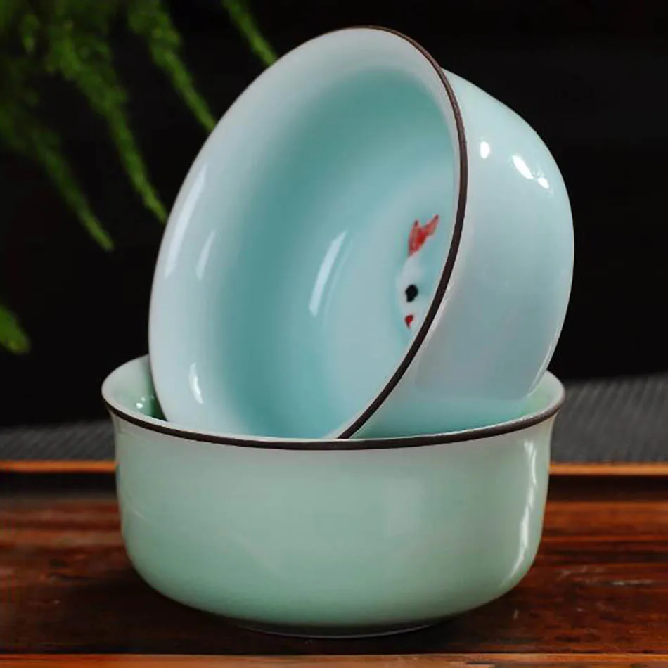 2шт 50 мл фарфор из Дэхуа Celadon Карп чайная чашка красочные рыбы керамические чашки