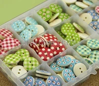 500pc 58 painted polka dots and rustic plaids mixed wood buttons 2 holes sew on buttons