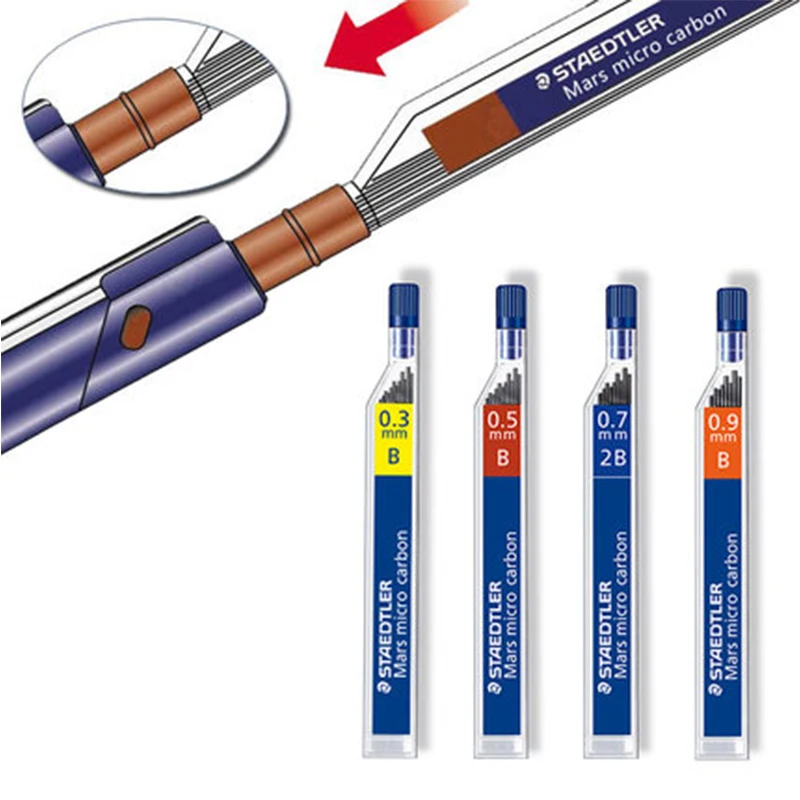Staedtler 250 механический карандашные грифели 5 трубок пакеты для 2B/HB 0,3/0,5/0,7/0,9/1,3 мм офисные и школьные канцелярские принадлежности