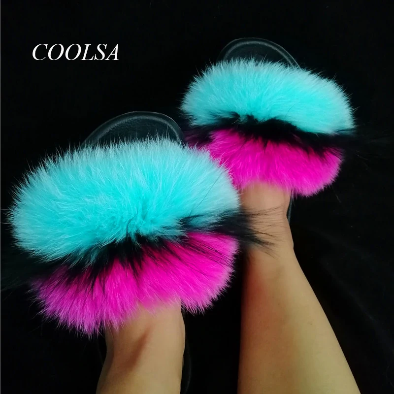 

Шлепанцы женские COOLSA, разноцветные, с натуральным лисьим мехом