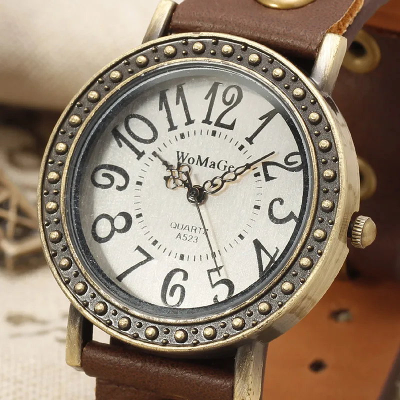Womage винтажный латунный корпус Римский указатель циферблата модные женские