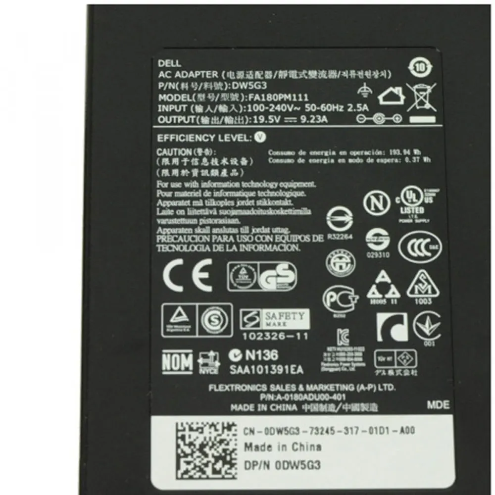 180 W AC Мощность адаптер для Dell Alienware M17X R3 R5 точность M4600 M4700 M4800 ноутбука Зарядное устройство FA180PM11 DW5G3 0DW5G3