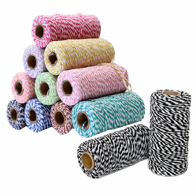 Hot sell 1roll 100M Double Color Cotton Baker Rope Twine for Handmade Accessories Christmas Decoration gift DIY Wrapping 5BB5584