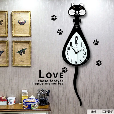 Black 25cm 92cm B Wag tail cat часы настенные гостиная современный контракт творческий Европейский немой качели supe спальня кварцевые - Цвет: Black 25cm 92cm B
