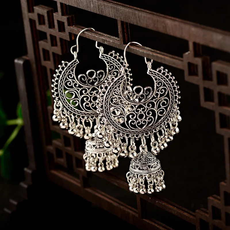 Классические Винтажные серьги Jhumka Jhumki с золотым резным узором для женщин
