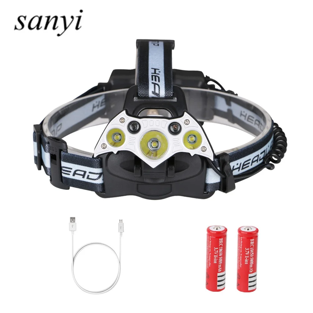 Высокомощный светодиодный налобный фонарь 3 * CREE XML T6 + 2 красный XPE Светодиодные