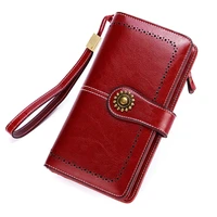 long leather female clutch purse cellphone bag coin wallet lady brand wax oil real genuine leather women wallet large money bag