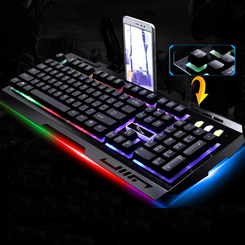 G700 Игровая клавиатура Механическая металлическая клавиатура с подсветкой USB проводной Кронштейн для мобильного телефона для ноутбука ПК