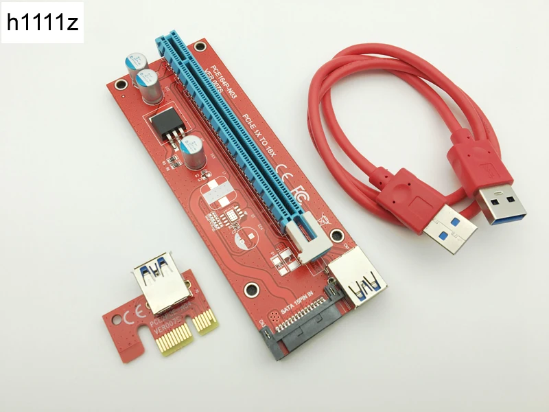 

Riser Red VER007S PCI Express Riser Card 1x to 16x PCI-E Extender USB 3.0 Cable 15Pin SATA for BTC Mining Bitcoin Miner Antminer