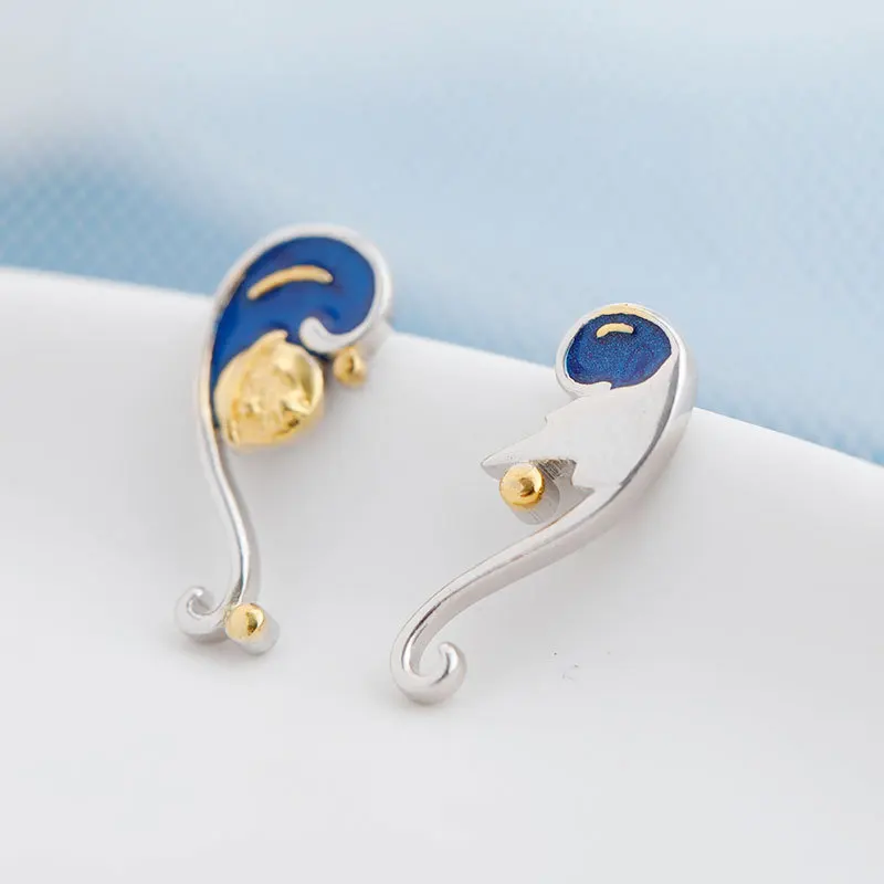 Золотой крест винтажная эмаль 925 серебро Ван Гог серьги блестящие золотые Луна