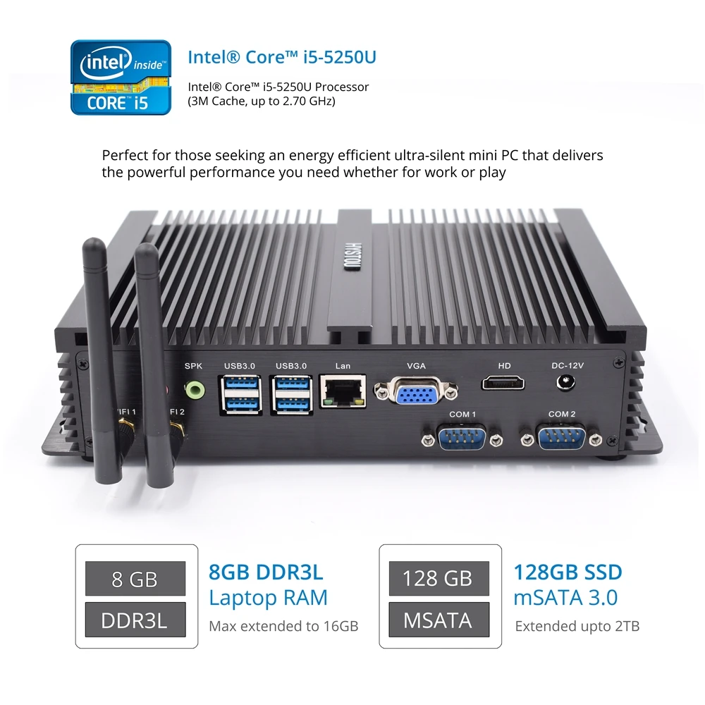 

Hystou Fanless Industrial Mini PC Windows 10 i5 4200U i3 5005U i7 5550U Small Computer Host 1 LAN 1 VGA SO-DIMM DDR3L Memory