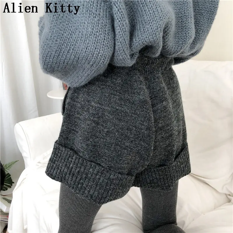 Женские шорты с высокой талией Alien Kitty зимние вязаные хлопковые Свободные