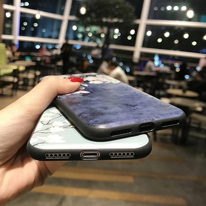 Силиконовый чехол с голубым цветком для Iphone 8 7 6 6s 5 5S полным корпусом мягкий из ТПУ
