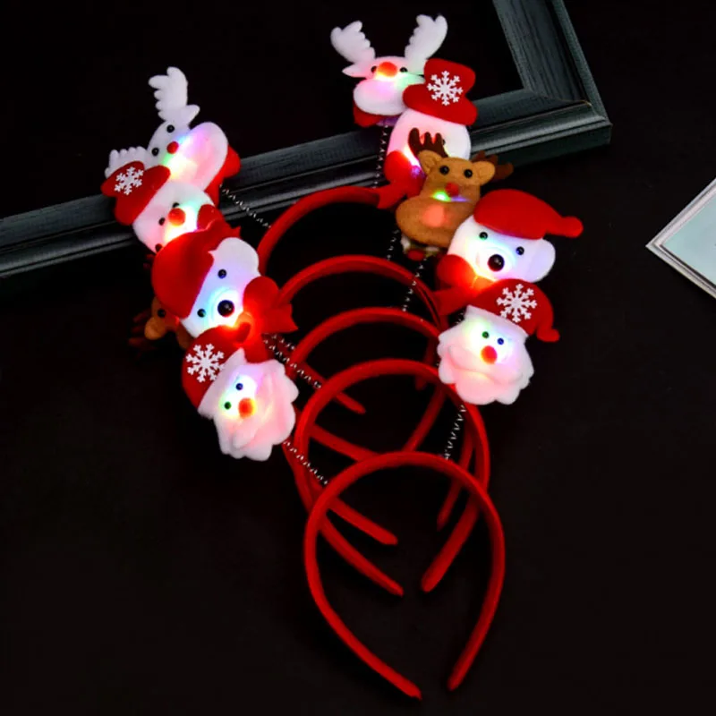 

Christmas LED Flashing Headband Kids Adults Santa Reindeer Snowman Bear Light Up Glowing Hair Band Halloween Party Supplies