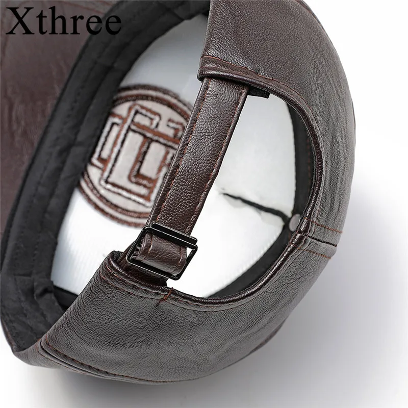 xthree New fall winter leather baseball cap faux leather winter hat snap back hat for men casual cap hat fashion high quality