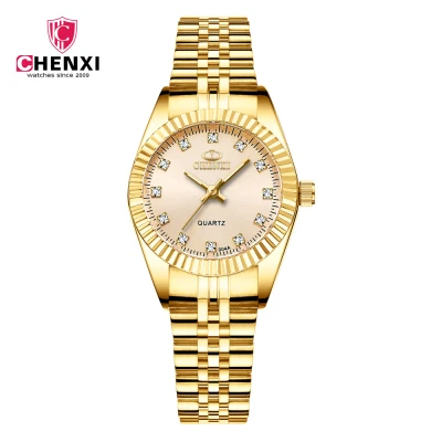 women gold CHENXI Пара часы для мужчин и женщин лучший бренд класса люкс золотые часы модные водонепроницаемые часы из нержавеющей стали Reloj Mujer Reloj Hombre - Цвет: women gold