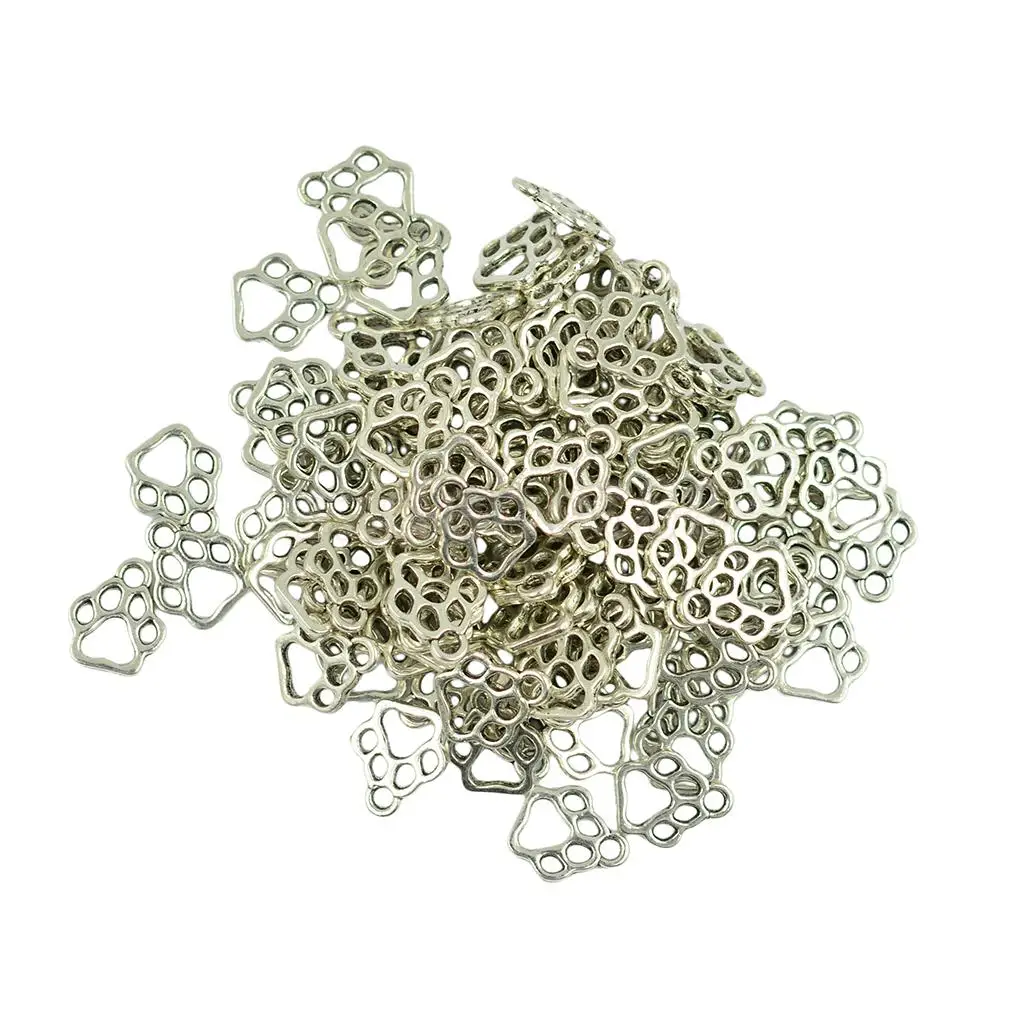 100pcs Tibetan Silver color Cute Filigree Puppy Paw Print Charms Pendant DIY Craft | Украшения и аксессуары
