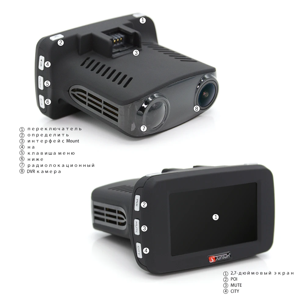 Junsun автомобильный радар детектор 3 в 1 для России с GPS DVR Камера FHD 1080 P