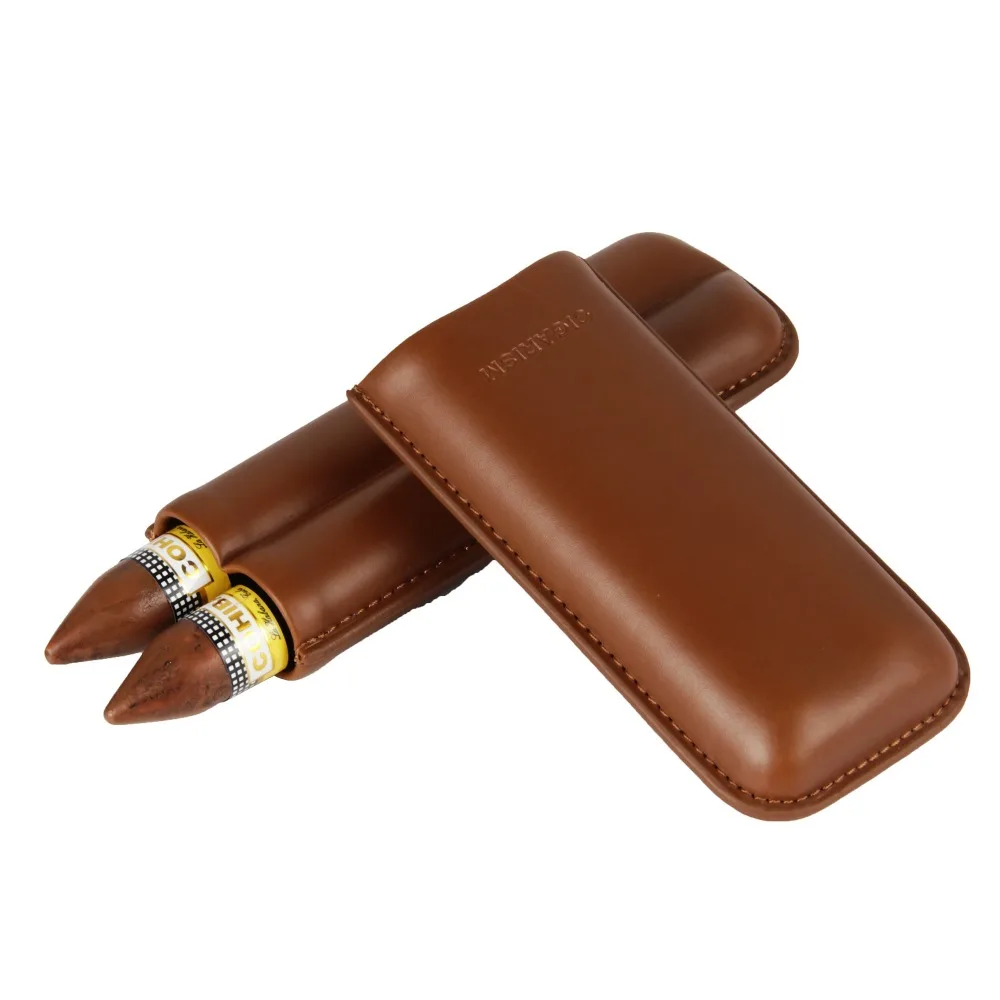 CIGARISM Коричневый чехол из натуральной кожи для сигар держатель 2 трубки