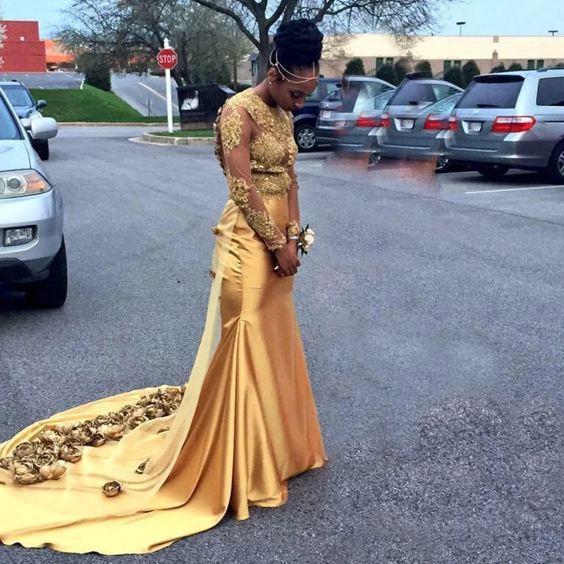 Vestido De Fiesta сексуальное Золотое Платье-Русалка для выпускного цветочное