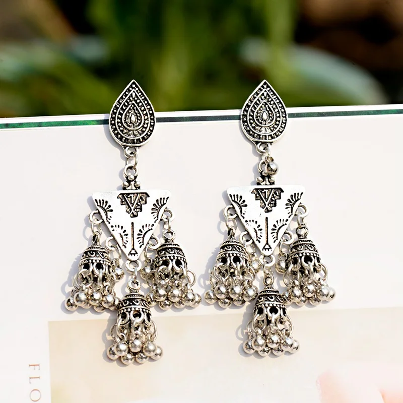 OIQUEI 2020 Boho маленькие индийские Jhumka длинные висячие серьги с кисточками винтажные