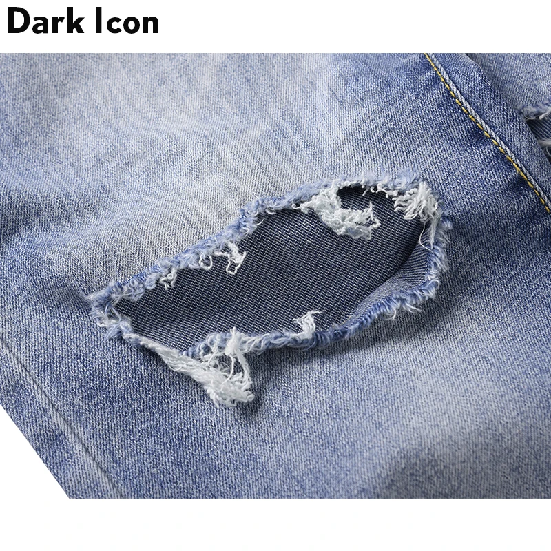 Мужские рваные джинсы Dark Icon черные и Синие с принтом в виде фольги 2019|Мужские