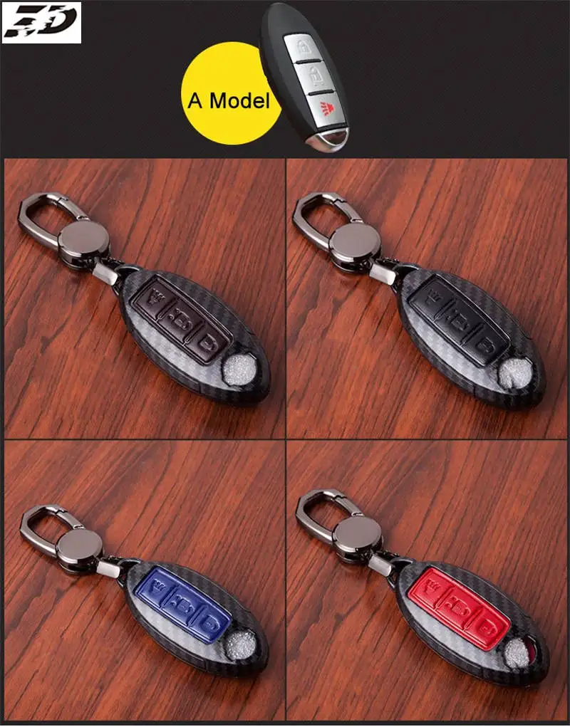 Углеродное волокно кожаный чехол для автомобильных ключей, чехол для Nissan Note Tiida листьев Qashqai J10 J11 X-Trail t31 t32 ногами Pathfinder Murano Juke - Название цвета: A Model