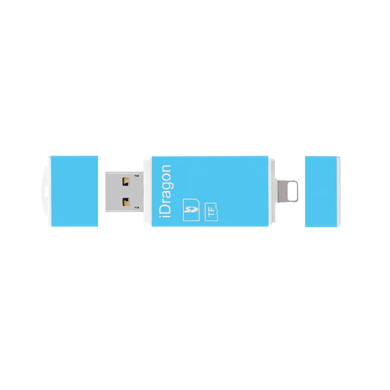 Blue UTHAI R004 мульти кард-ридер 3в1 Lightning/Micro USB/USB2.0 TF/SD карта адаптер для iPhone 7 8 11 X XR - Цвет: Blue