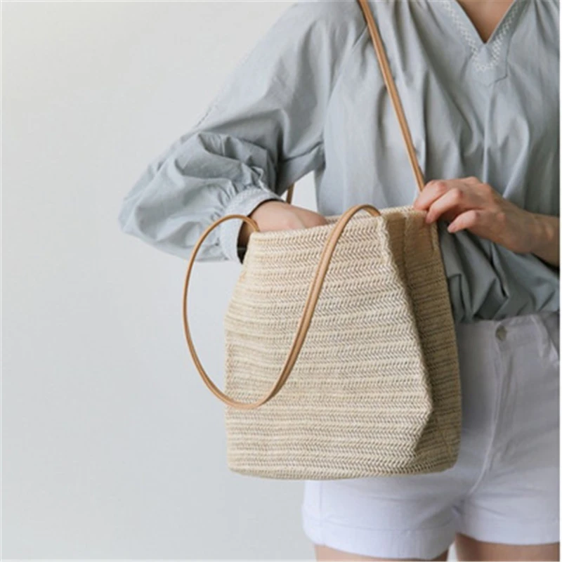 

Shoulder Bags for Women Bali Vacation Beach Woven Straw Party Handbag Off white Ladies Rattan Handbags Tote sac paille;handtas