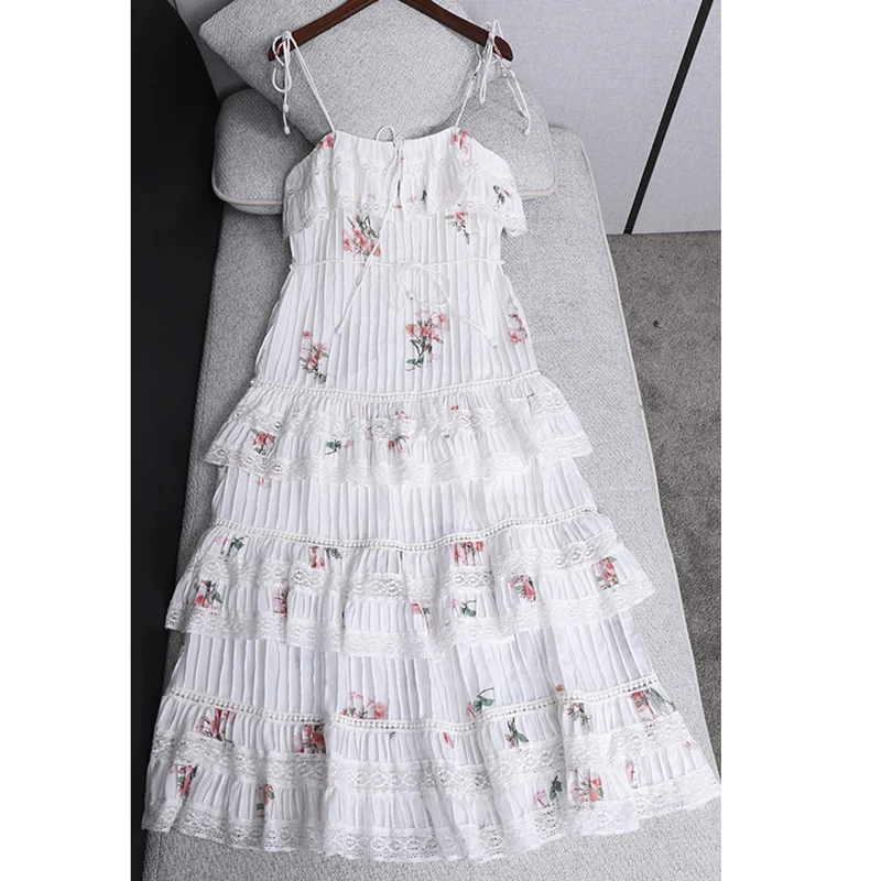2019 Summer Runway Designer Woman Maxi Dress Off Shoulder Backless Cascading Ruffles Flower Print Spaghetti Strap Sexy | Женская одежда