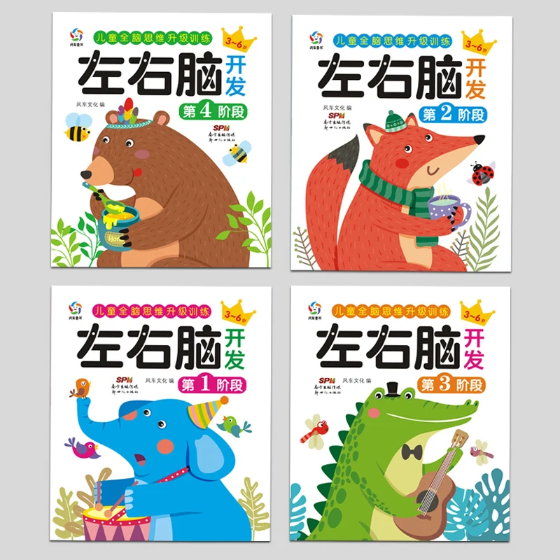 

Newest 4pcs/set Focus training book Left and right brain development Thinking game books for children kids