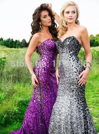 Элегантные Дамы 2016 Секси Длинный Последней Моде Стиль Кристаллы Фиолетовый