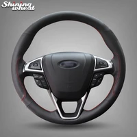shining wheat black leather red thread steering wheel cover for ford fusion mondeo 2013 2014