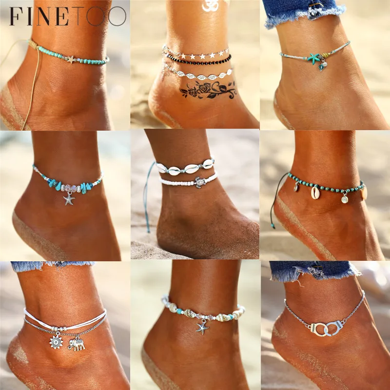 Женский браслет на лодыжку Boho многослойные браслеты из ракушек с бусинами