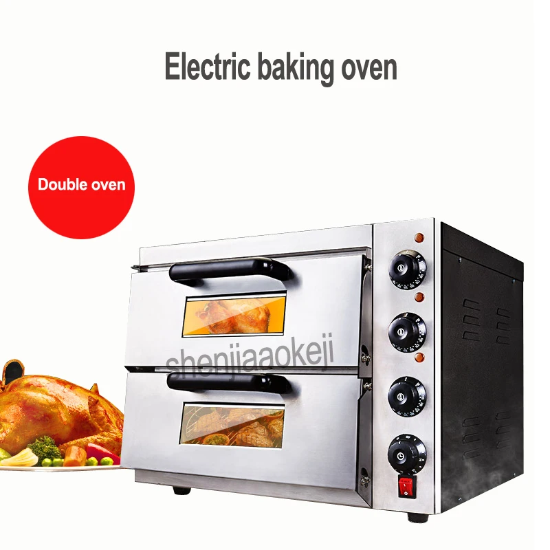 

220v 3kw 1PC Commercial thermometer Electric double pizza oven/mini baking oven/bread/cake toaster hot Plate Oven WL002