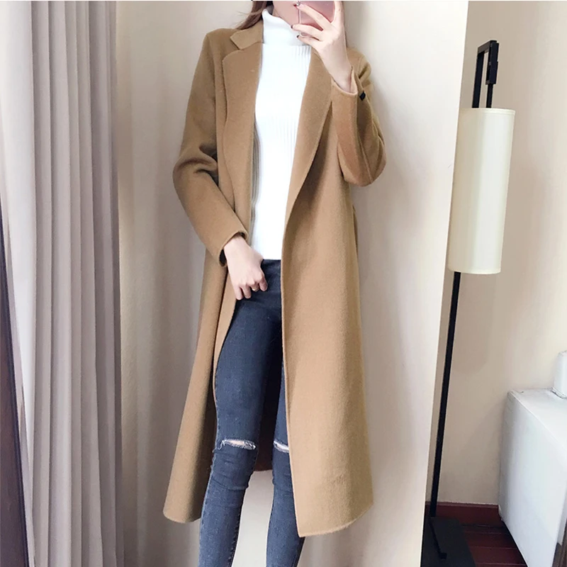 Женское шерстяное пальто Элегантное повседневное длинное с длинным рукавом