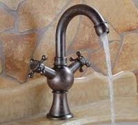 antique copper dual handle swivel bathroom kitchen sink faucet mixer tap with hot and cold water deck mounted knn012
