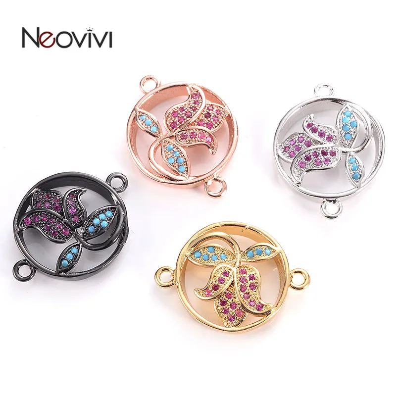 Neovivi розовые Цветочные Подвески Pave фиолетовый синий циркон медный круглый Шарм