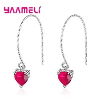fashion newest women jewelry red heart shape aaaaa cubic zirconia 925 sterling silver eardrop wedding excellent earring