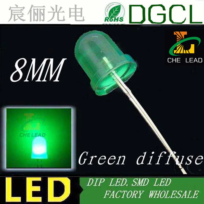 Высокая яркость зеленый 8 мм диффузный светодиод 520 530nm Круглый dip led 3 0 5 V (CE & Rosh)|led